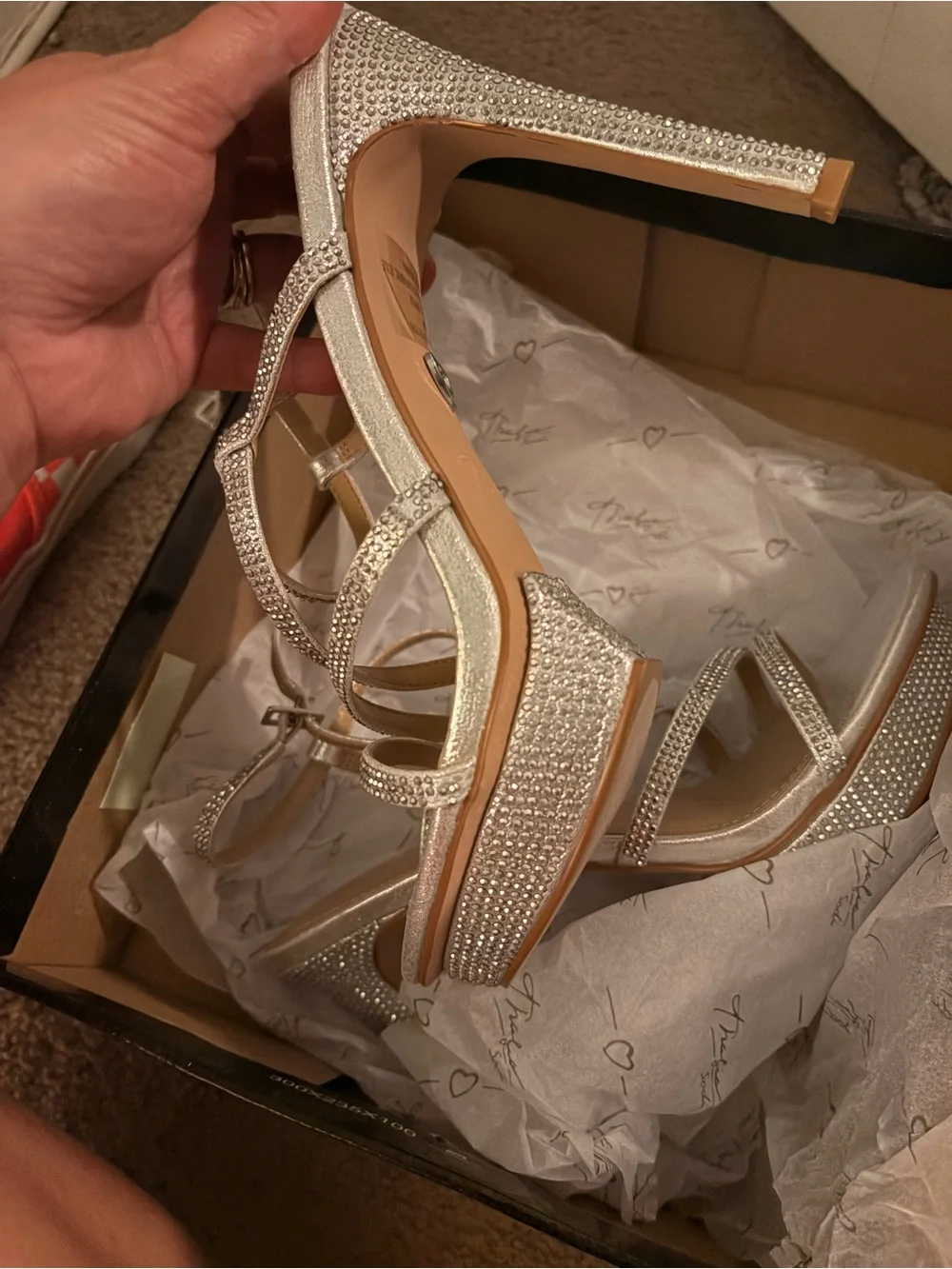 Thalia Sodi Silver Rhinestone Strappy Heels